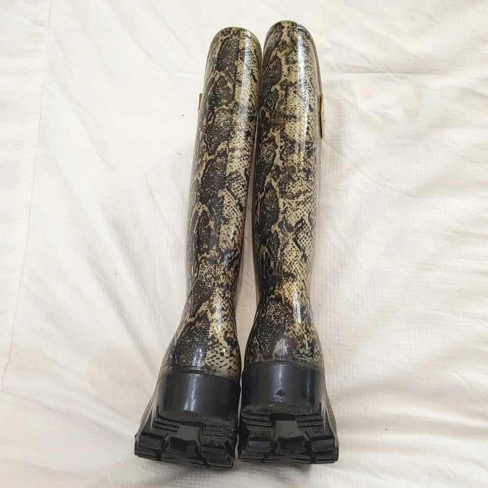 Nicole Miller New York Rainy Day Python Print Rubber Muck Boots Women 8 - Picture 6 of 9
